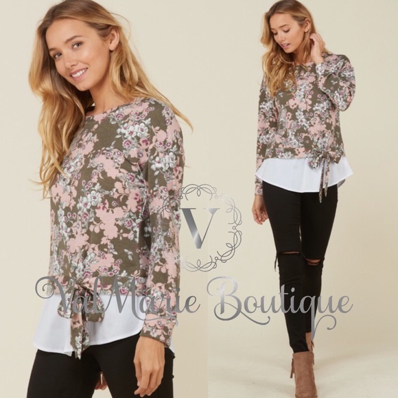 2 LEFT! LOVERS DREAM olive floral soft blouse top - Picture 6 of 8